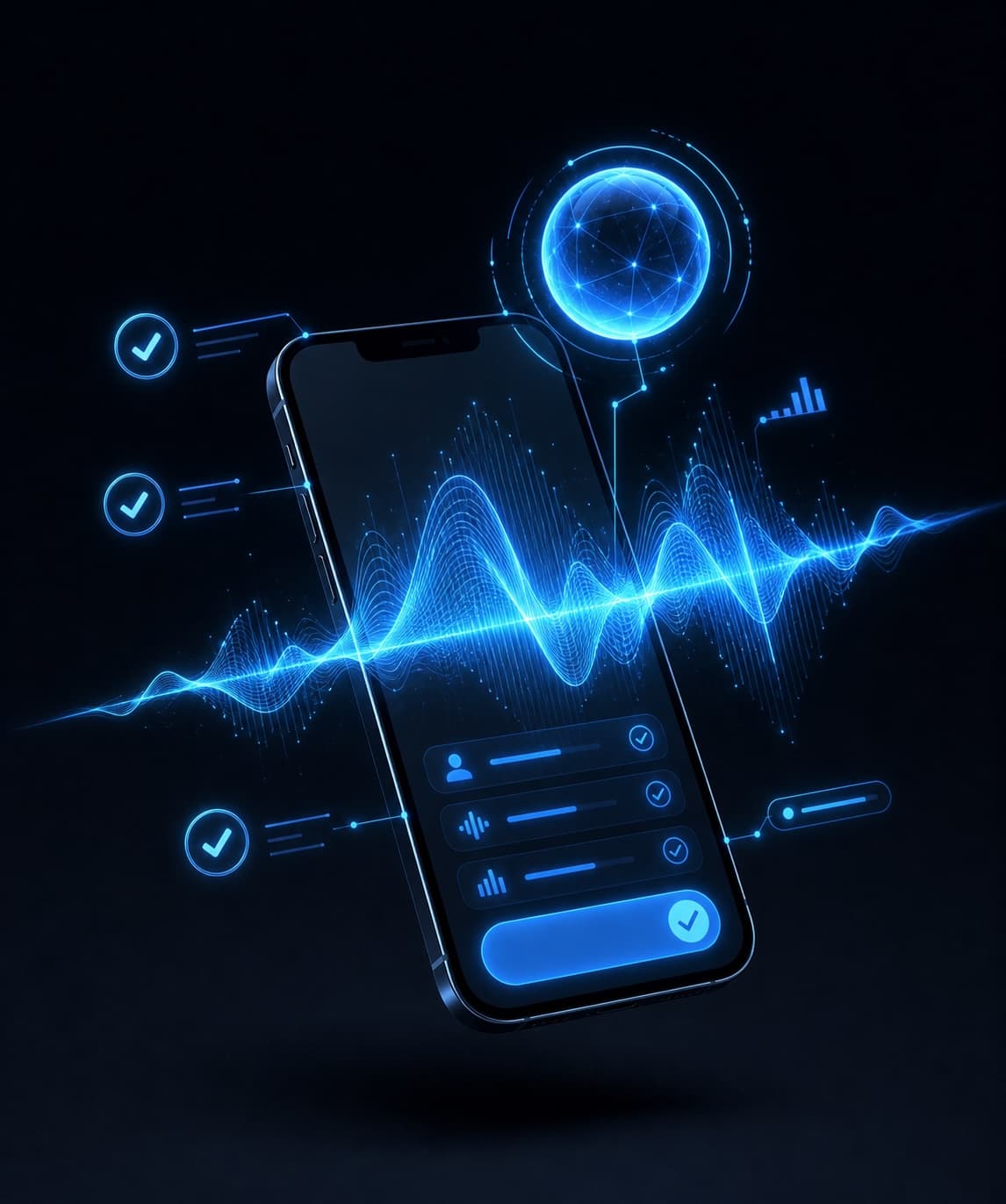 Picture of a phone with sound waves.