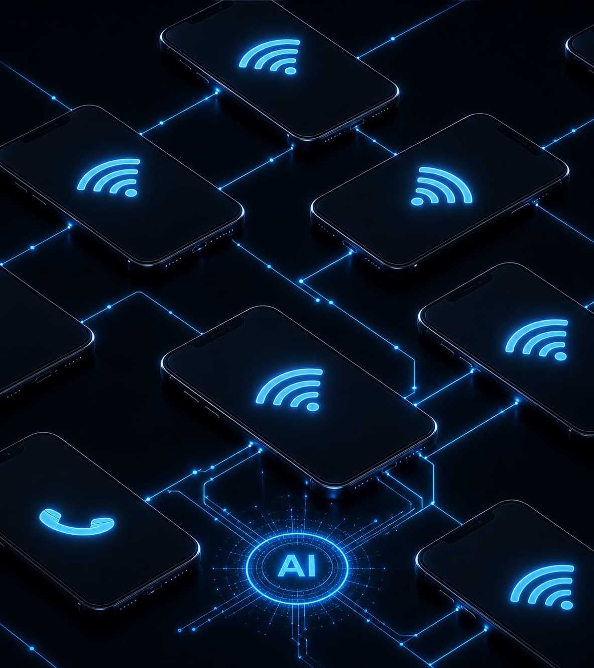Picture of many phones connected to each other.